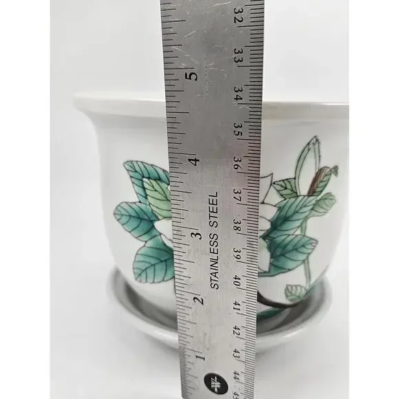 Magnolia Ceramic Flower Pot & Drip Tray | 5" Diameter | No Chips/Cracks - Picture 6 of 9